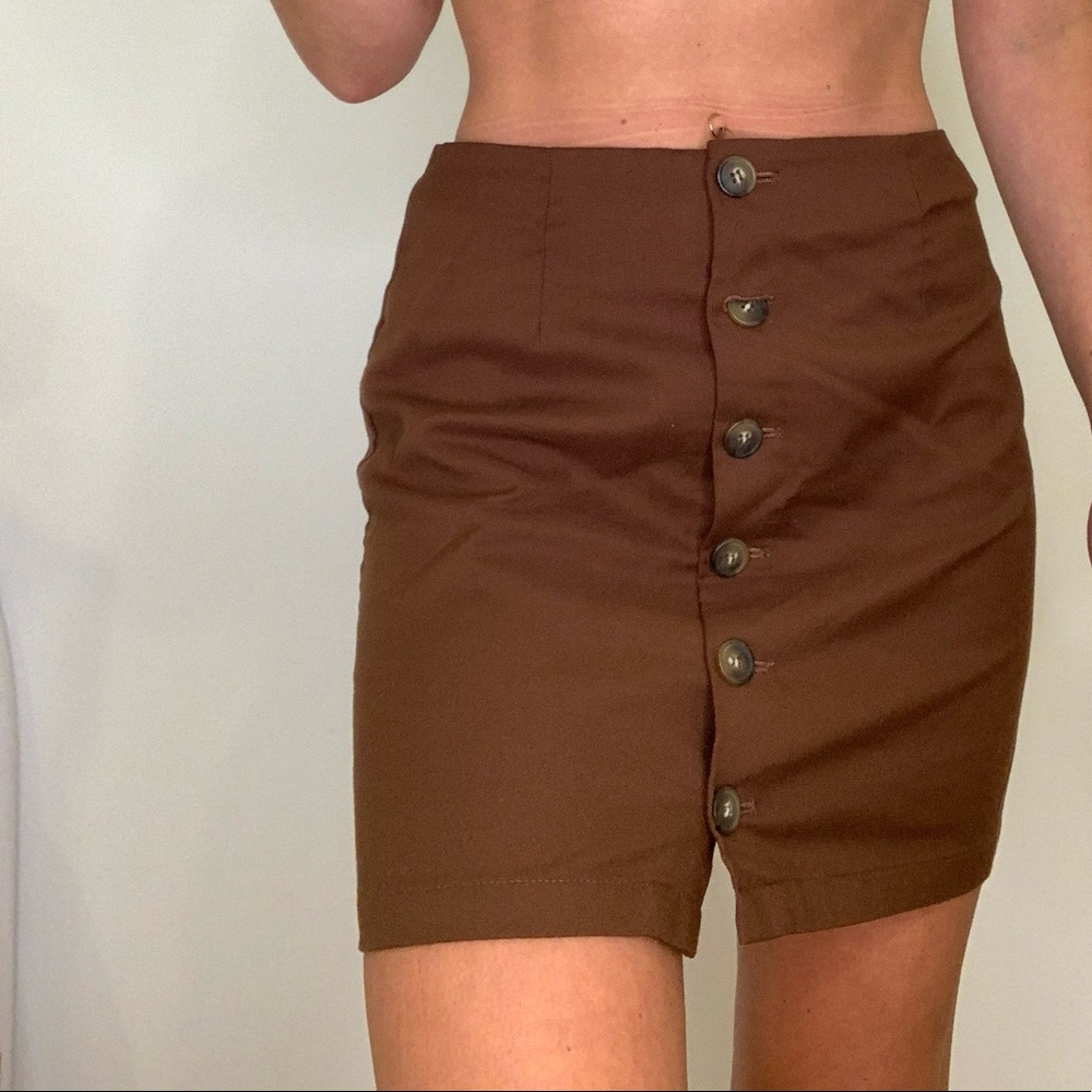 BROWN BUTTON UP MINI SKIRT